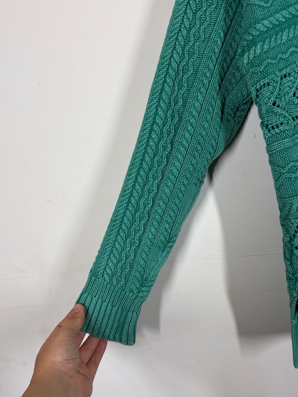 Sundance Rita Teal Cotton Easy Cable Knit Sweater Size Medium - Picture 7 of 9